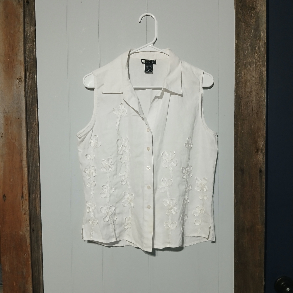 100% Linen White Tank Top Womens Size Medium
